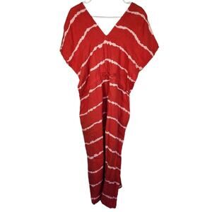 PEZ Linen Midi‎ Tie Dye Dress OS Red Resortwear Beach Coastal Vacation
